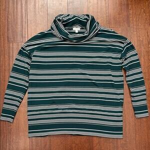 Garnet Hill Cowl-Neck Knit Tunic in Green Stripes, Size Small